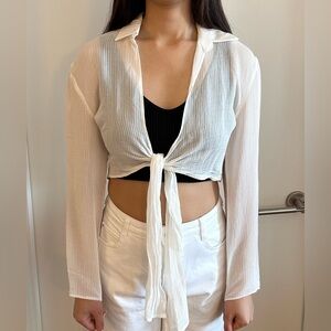 Zara long sleeve cropped front tie cover up